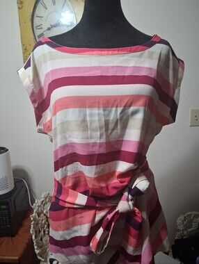 New York & Company Striped Crop Top in Pink, Coral, Cream and Burgundy